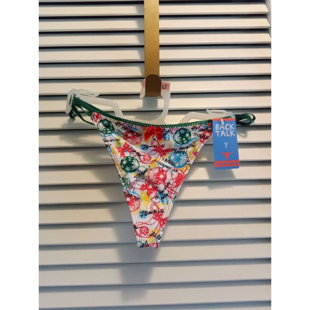 Back Talk Christmas theme ornament text words g-string thong women's sz 7 Large